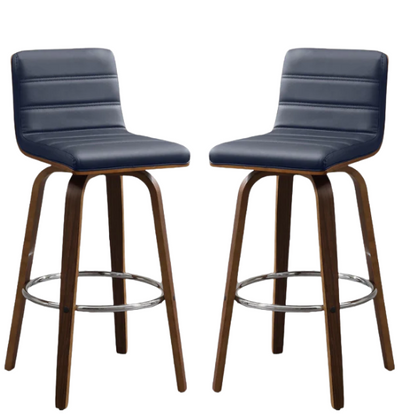 Mid-Century Modern Faux Leather Swivel Counter/Bar Stools – 360° Swivel, Padded PU Leather Seat & Back, Durable Bentwood Legs, Metal Footrest, Supports Up to 440lbs for Home Bar or Kitchen