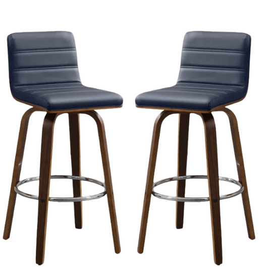 Mid-Century Modern Faux Leather Swivel Counter/Bar Stools – 360° Swivel, Padded PU Leather Seat & Back, Durable Bentwood Legs, Metal Footrest, Supports Up to 440lbs for Home Bar or Kitchen