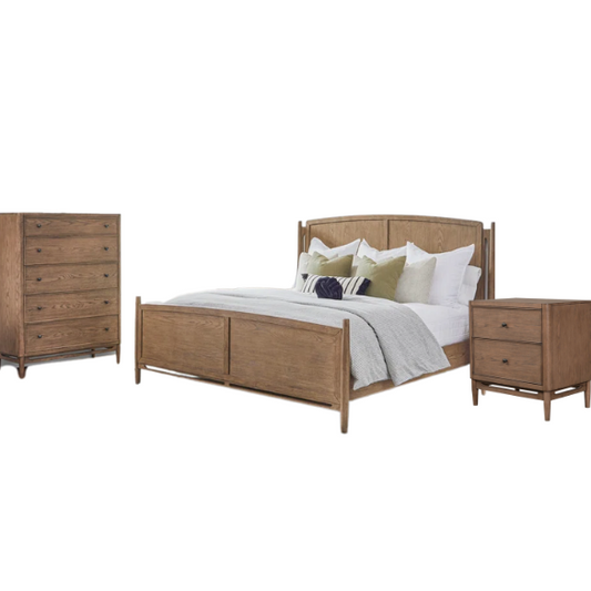 4-Piece Queen Bedroom Set with Panel Bed, 2 Nightstands, and Chest – Medium Brown Oak Finish