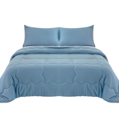 Reversible Ultra-Soft Comforter Set, Jersey Knit Milk Cup Breathable Fluffy Light Weight Bedding Down Alternative & Pillowcase