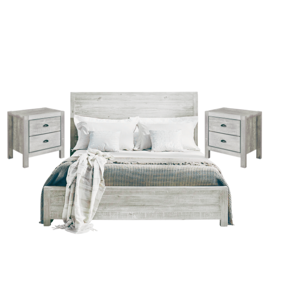 Durable Solid Pine Wood Queen Bed with Matching Dresser and Nightstand – Standard 3-Piece Bedroom Set