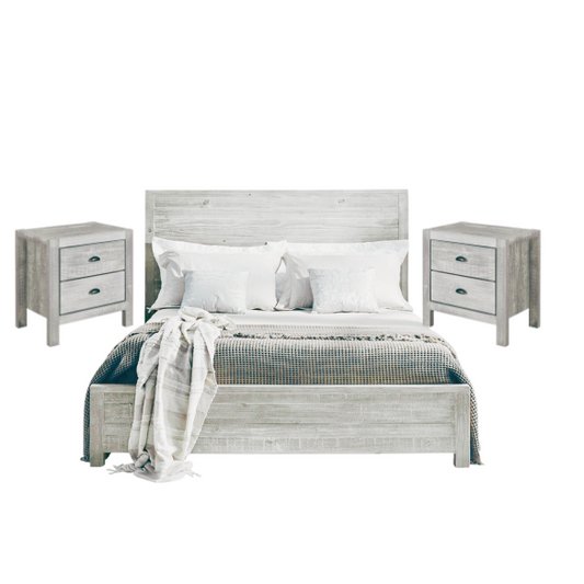 Durable Solid Pine Wood Queen Bed with Matching Dresser and Nightstand – Standard 3-Piece Bedroom Set