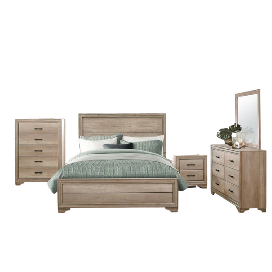 Elegant 4-Piece Rustic Wooden Queen Bedroom Set in Light Brown