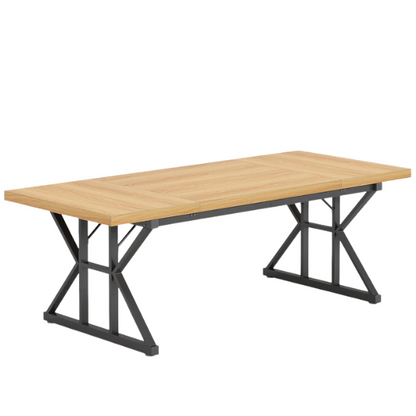 Farmhouse Dining Table for 6-8 People – Rectangular Wood Kitchen Table with X-Shaped Accents, Spacious & Multifunctional for Dining, Office, or Gathering