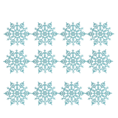 Light Blue Glitter Snowflake Christmas Ornaments – Whimsical Holiday Décor Set (12 Pieces)