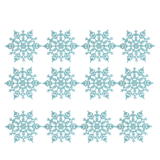 Light Blue Glitter Snowflake Christmas Ornaments – Whimsical Holiday Décor Set (12 Pieces)