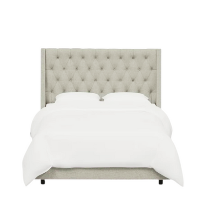 Chic Upholstered Wingback King Size Bed with Button Tufting and Nailhead Trim