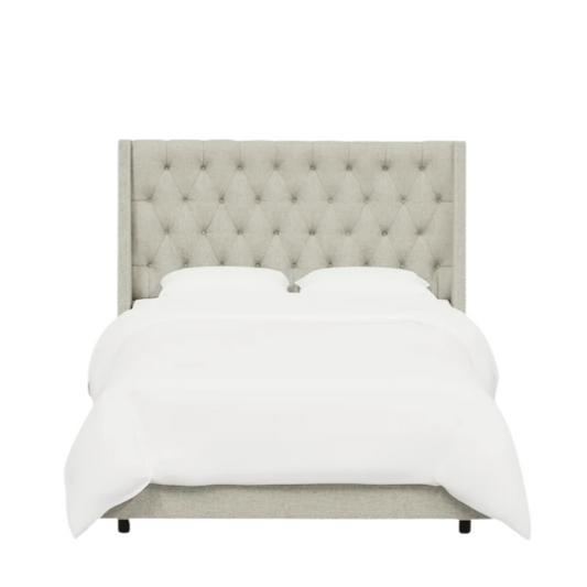 Chic Upholstered Wingback King Size Bed with Button Tufting and Nailhead Trim
