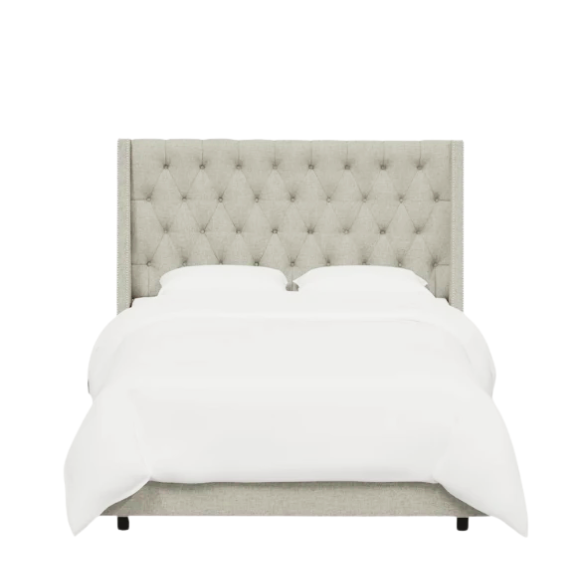 Chic Upholstered Wingback King Size Bed with Button Tufting and Nailhead Trim