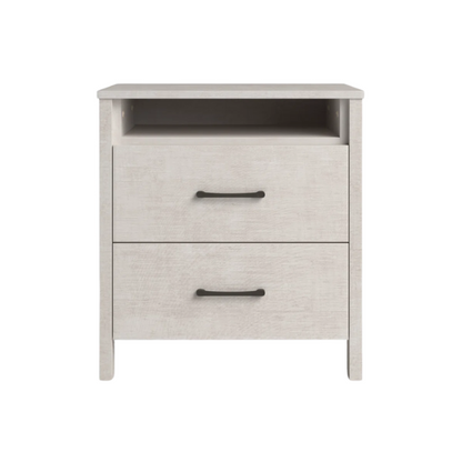 22.7" 2-Drawer Nightstand – Space-Saving Modern Minimalism, Engineered Wood with Clean-Lined Silhouette, Neutral Finish, Open Cubby & 2 Spacious Drawers for Bedroom Storage, Ideal for Tech & Accessories