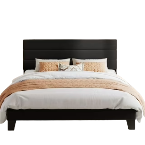 King Size Upholstered Platform Bed with Steel Frame, Foam Padding, and Durable Slat Support