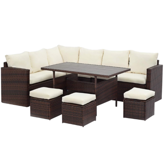 All-Weather Wicker Patio Furniture Set | Stylish Conversation Set with Cushioned Seats and Pillows | Perfect Outdoor Dining Solution