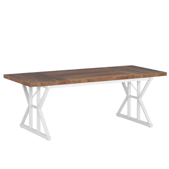 Farmhouse Dining Table for 6-8 People – Rectangular Wood Kitchen Table with X-Shaped Accents, Spacious & Multifunctional for Dining, Office, or Gathering