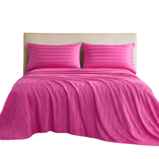 4-Piece Luxury Bed Sheet Set – Fitted & Flat Sheets with Pillowcases | Solid Stripe Bedding for Twin, Full, Queen, King Sizes