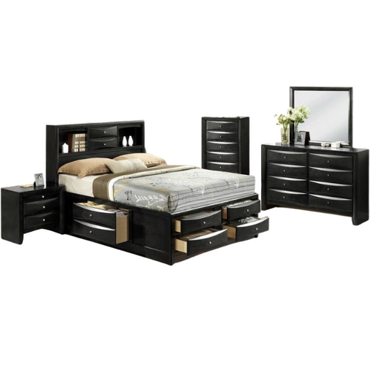 5-Piece Solid Wood Bedroom Set with Storage Bed, Bookcase, and Extra Drawers – Stylish and Functional Design for a Sophisticated Bedroom