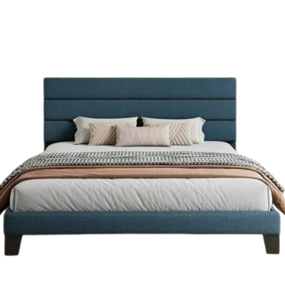 King Size Upholstered Platform Bed with Steel Frame, Foam Padding, and Durable Slat Support