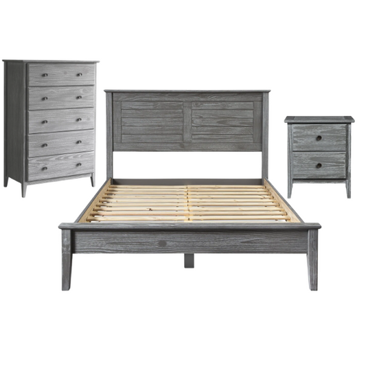 Brushed Wooden Full Double Size Bed and Bedroom Set – Elegant Design with Sturdy Construction and Rustic Charm