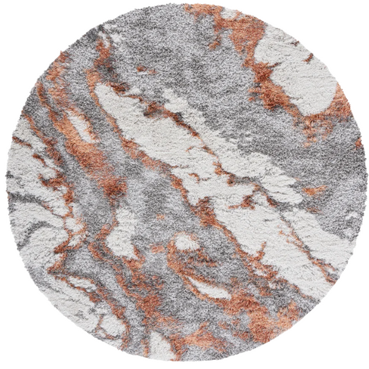 Plush Abstract Rust, Grey, and White Pattern Shag Rug