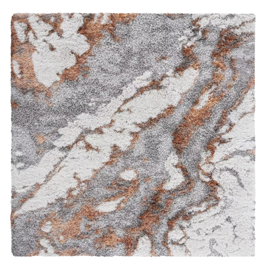 Plush Abstract Rust, Grey, and White Pattern Shag Rug