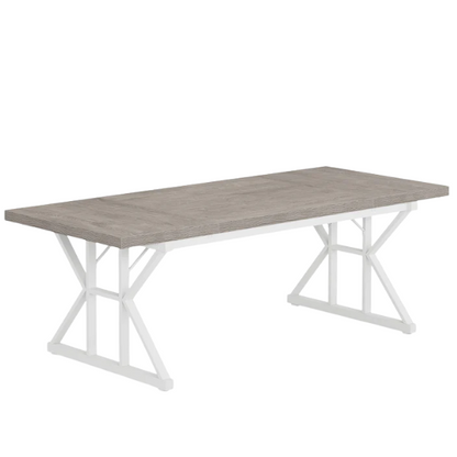 Farmhouse Dining Table for 6-8 People – Rectangular Wood Kitchen Table with X-Shaped Accents, Spacious & Multifunctional for Dining, Office, or Gathering