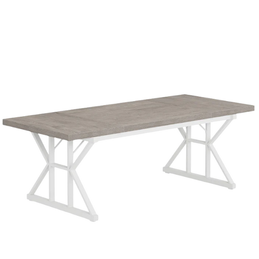 Farmhouse Dining Table for 6-8 People – Rectangular Wood Kitchen Table with X-Shaped Accents, Spacious & Multifunctional for Dining, Office, or Gathering