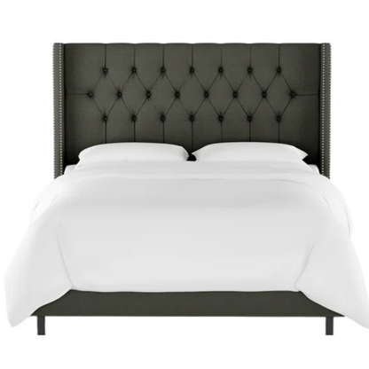 Timeless Upholstered Wingback King Size Bed with Button Tufting and Nailhead Trim