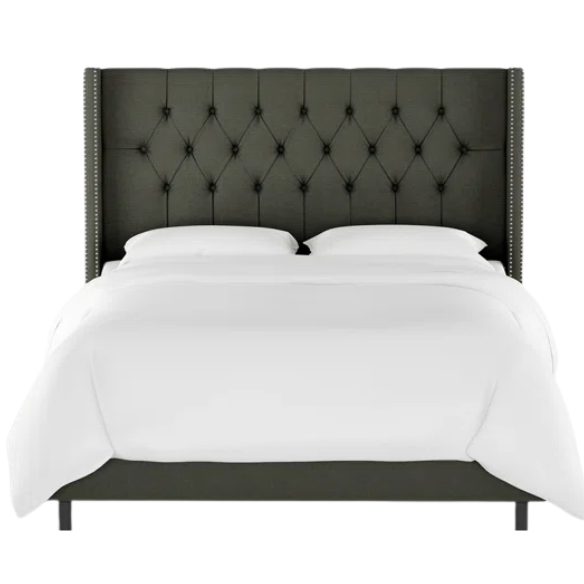 Timeless Upholstered Wingback King Size Bed with Button Tufting and Nailhead Trim