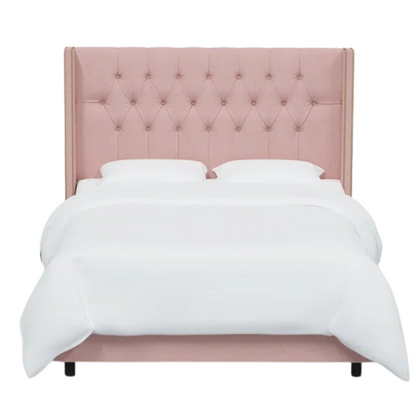 Timeless Upholstered Wingback King Size Bed with Button Tufting and Nailhead Trim