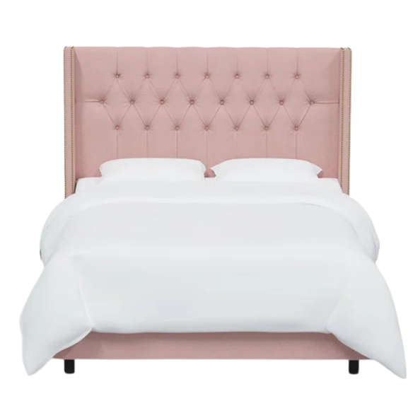 Timeless Upholstered Wingback King Size Bed with Button Tufting and Nailhead Trim