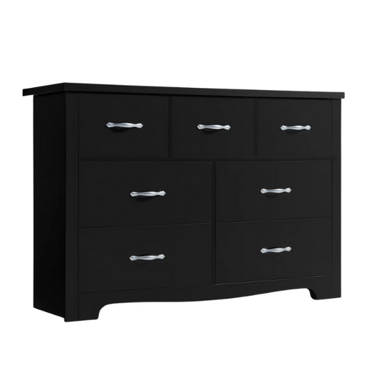 French Country-Inspired 47.2" 7-Drawer Double Dresser with Scalloped Apron and Elegant Metal Handles