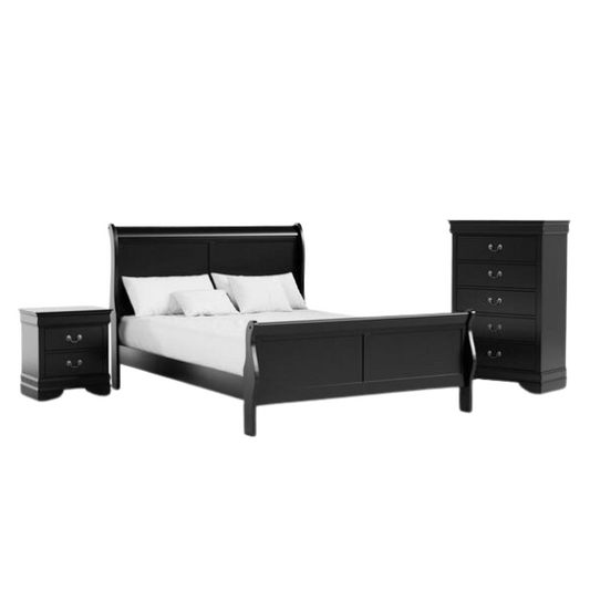 Elegant Queen Size Sleigh Wooden 3-Piece Bedroom Set with English Dovetail Design