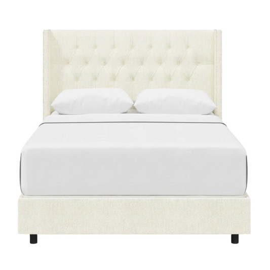 Timeless Upholstered Wingback King Size Bed with Button Tufting and Nailhead Trim