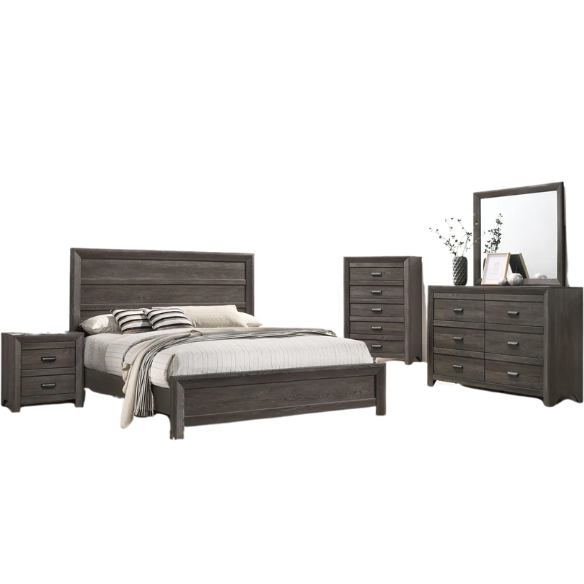 Panel Bedroom Set Special 5-Piece Queen Set – Timeless Elegance with Rich Brown Finish, Decorative Details, and Ample Storage