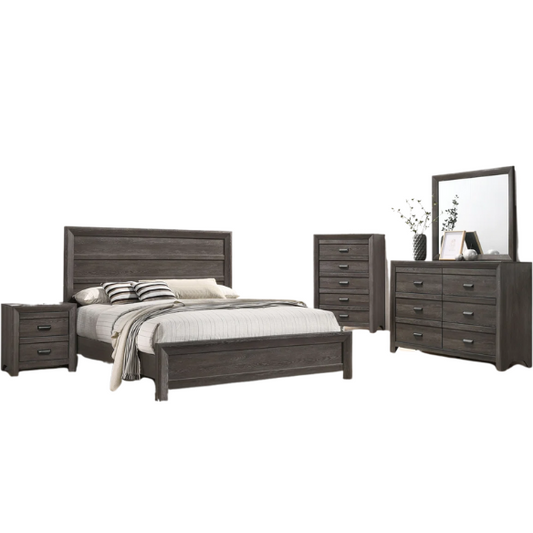 Panel Bedroom Set Special 5-Piece Queen Set – Timeless Elegance with Rich Brown Finish, Decorative Details, and Ample Storage