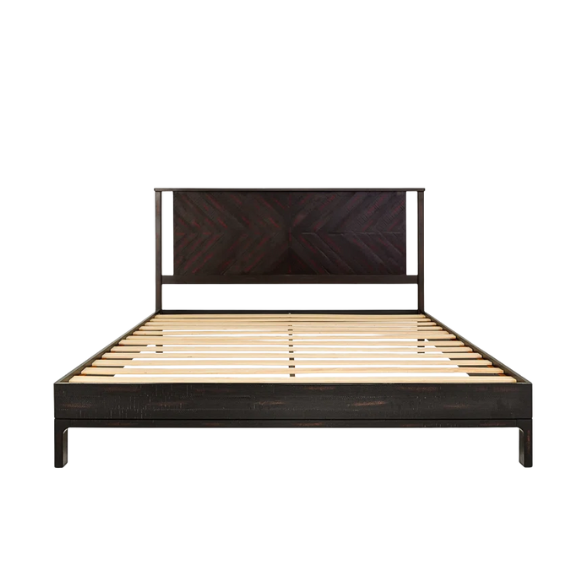 Solid Wood Platform King Size Bed with Headboard – Rustic Wood Frame with Steel Reinforcement for Ultimate Stability and Comfort