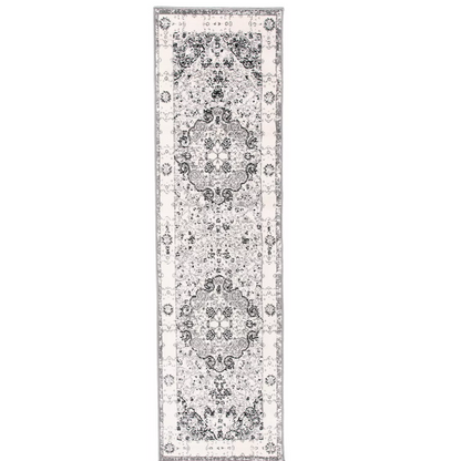 Distressed Oriental-Inspired Indoor Rug – Gray, Silver & Ivory Medallion Pattern, Stain-Resistant, Fade-Resistant, Perfect for Traditional & French Country Décor