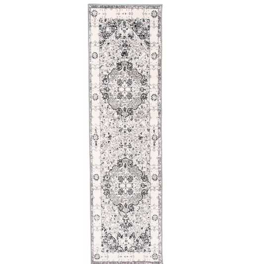 Distressed Oriental-Inspired Indoor Rug – Gray, Silver & Ivory Medallion Pattern, Stain-Resistant, Fade-Resistant, Perfect for Traditional & French Country Décor