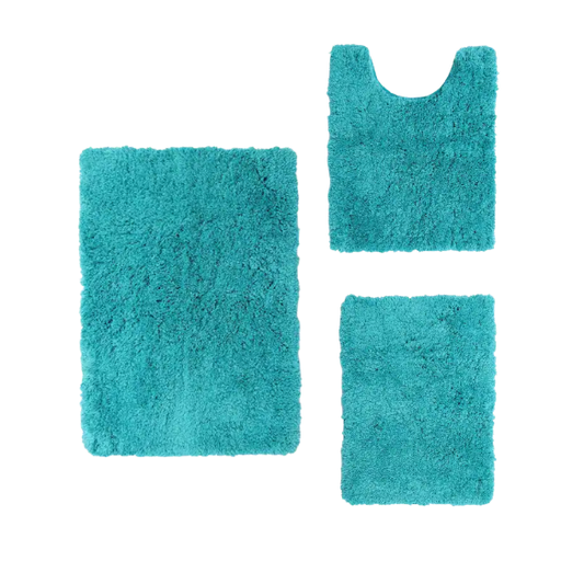 Teal Shaggy Bath Rug Set – Ultra-Soft Microfiber Non-Slip Bathroom Mat with Rubber Backing (2 or 3-Piece Set)