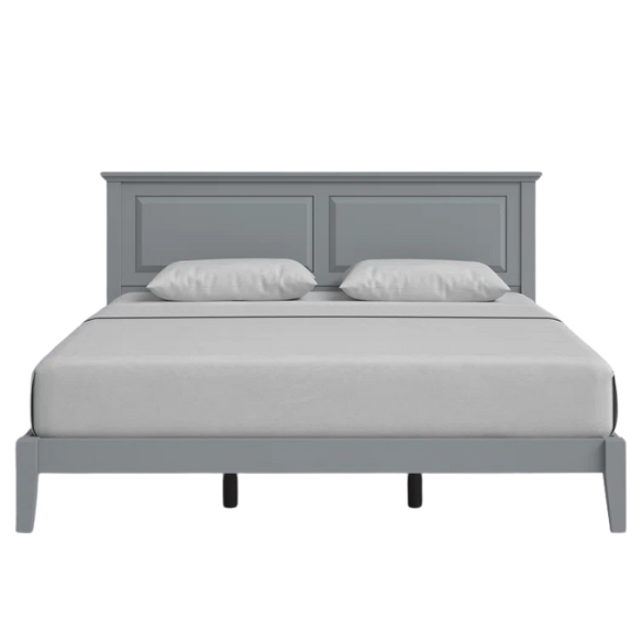 King Size Solid Oak Platform Storage Bed with Inset Panel Headboard, Molding Detail, and Slat System