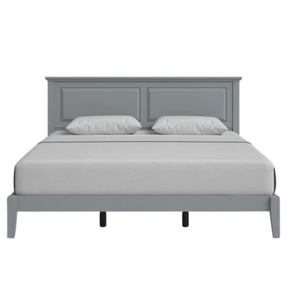 King Size Solid Oak Platform Storage Bed with Inset Panel Headboard, Molding Detail, and Slat System