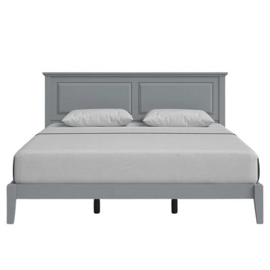 King Size Solid Oak Platform Storage Bed with Inset Panel Headboard, Molding Detail, and Slat System