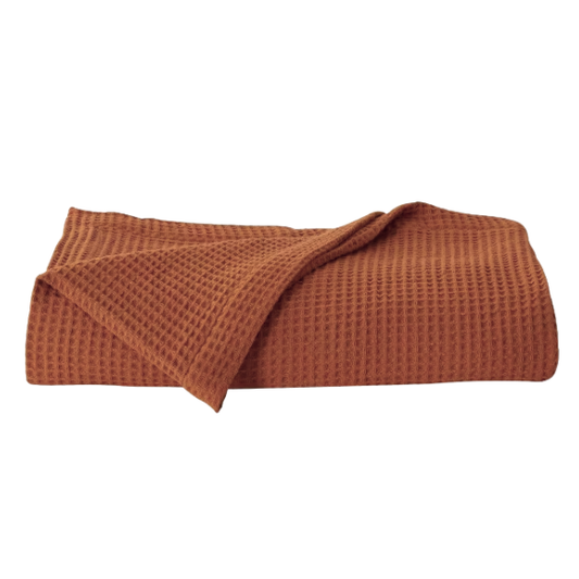 Cotton Waffle Weave Bed Blanket – Terracotta | All-Season Breathable Layer