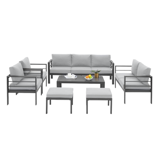 Modern Outdoor Patio Furniture Set | 7-Piece Conversation Set with Coffee Table and Cushions | Ideal for Balcony, Porch, and Lawn