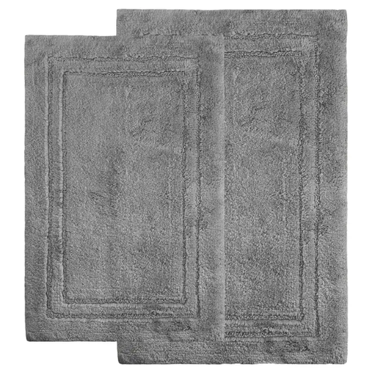Grey Cotton 2-Piece Bath Rug Set – Plush, Non-Slip, Highly Absorbent Rugs (20" x 30" & 24" x 36")