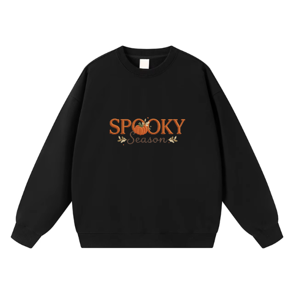 SPOOKY Season Black Crewneck Sweatshirt with Pumpkin Graphic