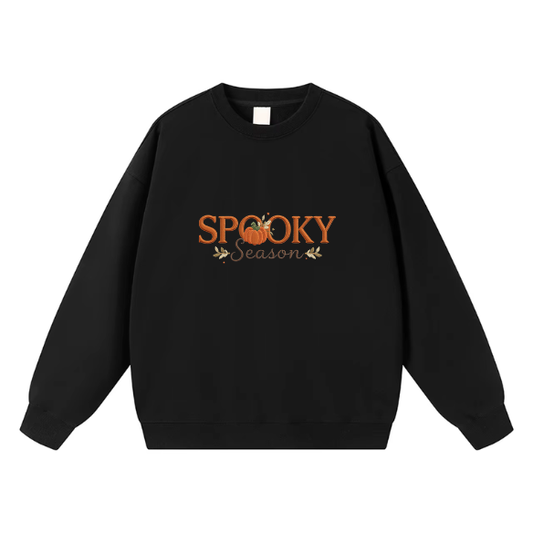 SPOOKY Season Black Crewneck Sweatshirt with Pumpkin Graphic