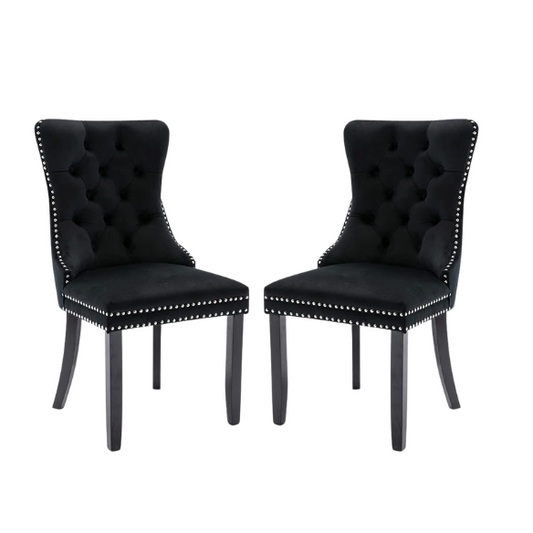 Upholstered Tufted Dining Chairs with Curved Back & Nailhead Detail – Set of 2