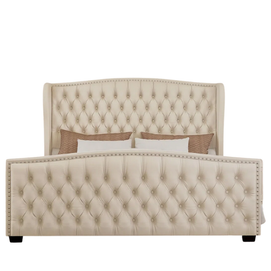 Luxurious King Size Velvet Upholstered Platform Bed Frame with Wingback Headboard – Handmade Button Tufting, Nailhead Detailing, Sturdy Construction, and No Box Spring Needed