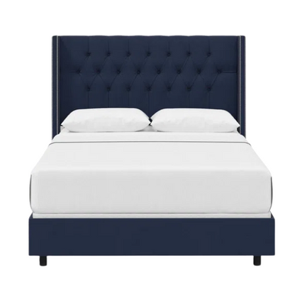 Timeless Upholstered Wingback King Size Bed with Button Tufting and Nailhead Trim