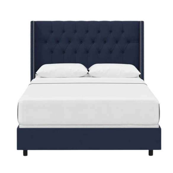 Timeless Upholstered Wingback King Size Bed with Button Tufting and Nailhead Trim